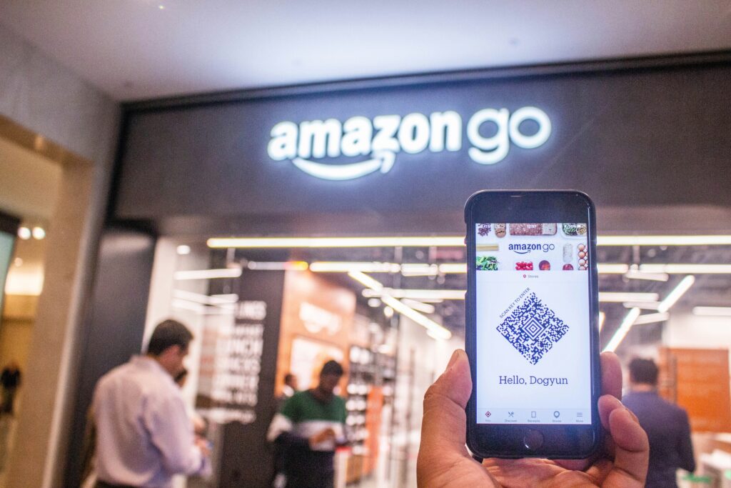 Amazon go technology being used by a customer